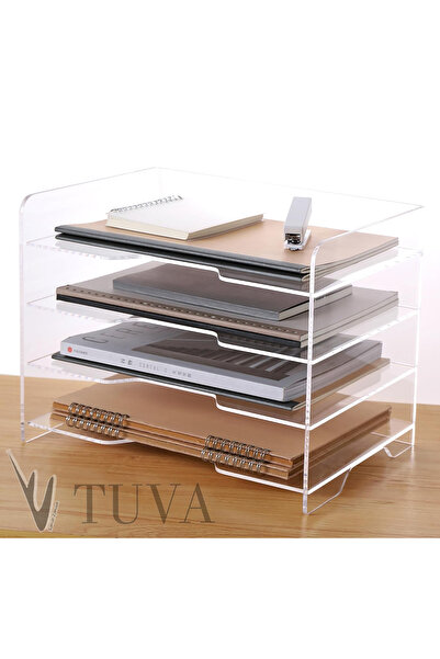 TUVA REKLAM TUVA - 4 Kat Raflı Çok Amaçlı Fonksiyonel Dergilik Kitap Zarf Dos...