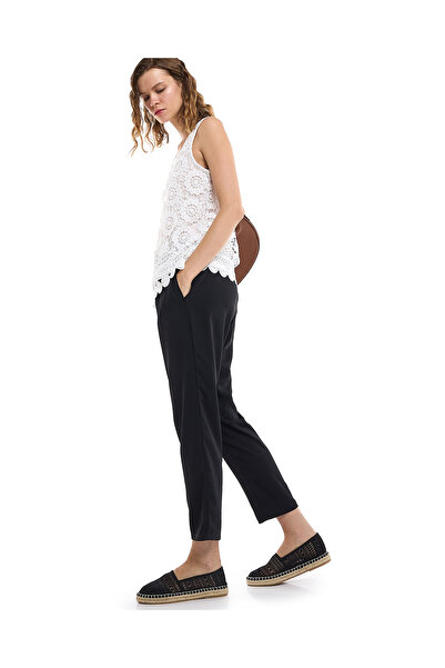 R&B Solid Tapered Fit Pants with Drawstring Waist