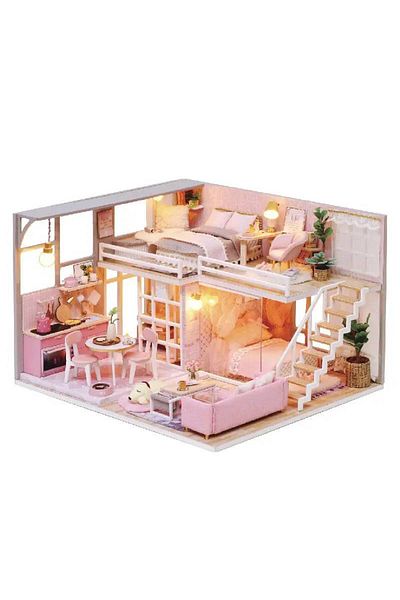 OEM Joc interactiv, educational, macheta, casa de asamblat, miniatura, Casa roz, DIY