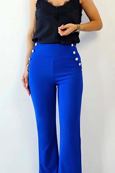 FashionForYou OTIS elegant flared trousers, with decorative buttons, Blue
