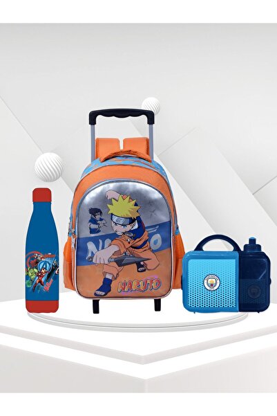 TSUMAB مجموعة ناروتو المدرسية للأولاد، من ثلاث قطع: حقيبة ظهر بعجلات، زجاجة مياه أفينجرز، ووجبة غداء مانشستر سيتي