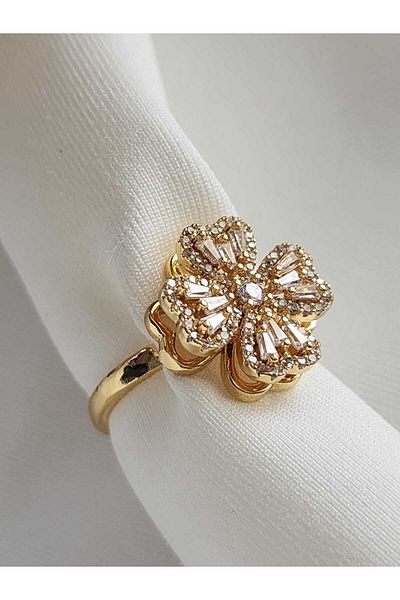 ZÜLİSCH Rotating Ring Clover Gold Steel Adjustable Ring