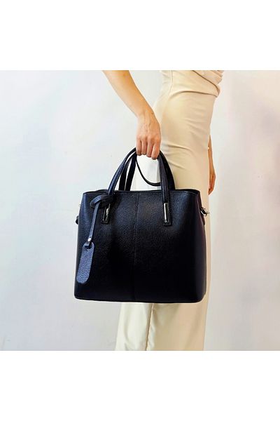 FashionForYou Business Tote Bag, made of genuine leather and removable strap, Black