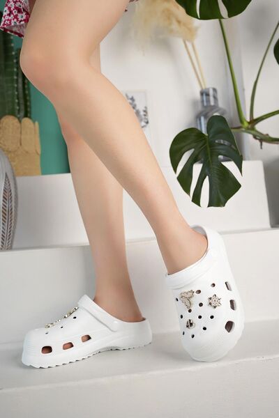 Raynok Stoned Stylish Design Unisex Slippers White