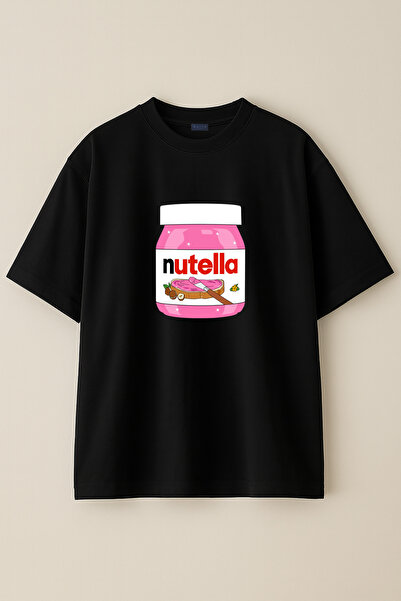 BLITZ ISTANBUL تي شيرت نسائي كبير الحجم مطبوع بتصميم نوتيلا وردي