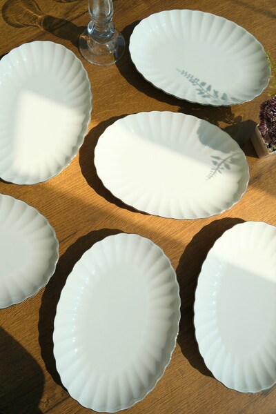 Kütahya Porselen Bone Luz Platinum Mesh Boat Plate 27X19Cm Bnlzf28Ky220 6 Pcs