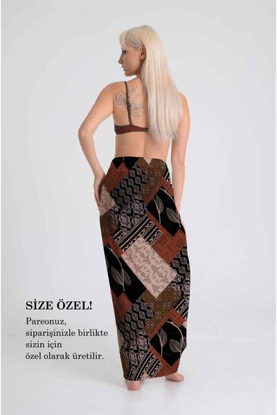 DESENİX Vintage Patchwork Patterned Pareo | Soil and Tile Tones | 100X145Cm | Digital Printing