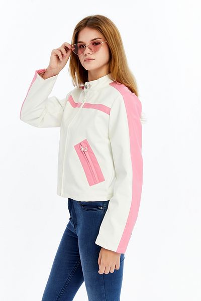 CHOS7N Jachetă din piele cu dungi pentru femei Utilizare zilnică Nișă Design original Paltoane Bomber standard cu fermoar