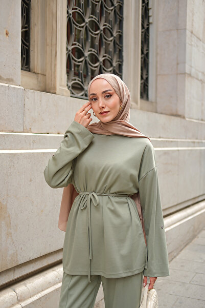 LOCCO Women's Waist Tie Double Suit Green