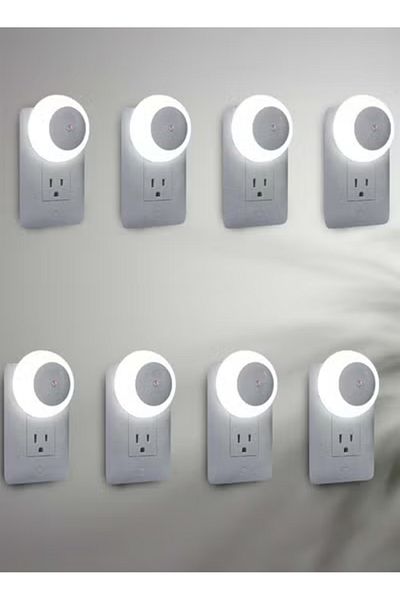 Taimi Pack of 8 Smart LED Night Light, Energy Saving, Round, White Light