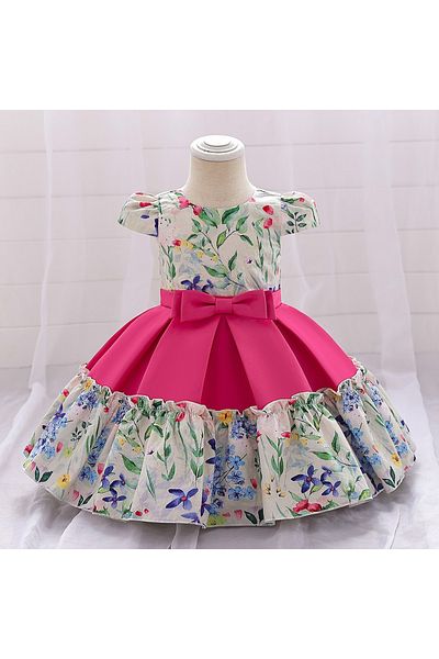 OEM Rochie elegantă cu imprimeu floral și fundă roz ALB/VERDE 12-18