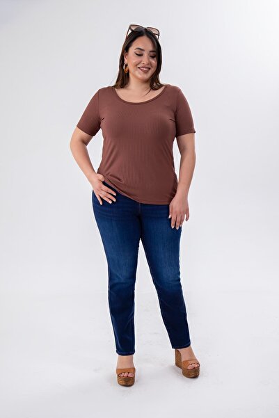 Roxxlen Μπλούζα μεγάλου μεγέθους με φαρδύ γιακά, βασικό χρώμα σομόν