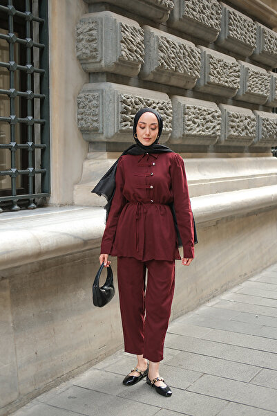 LOCCO Women's Button Detail Suit Burgundy