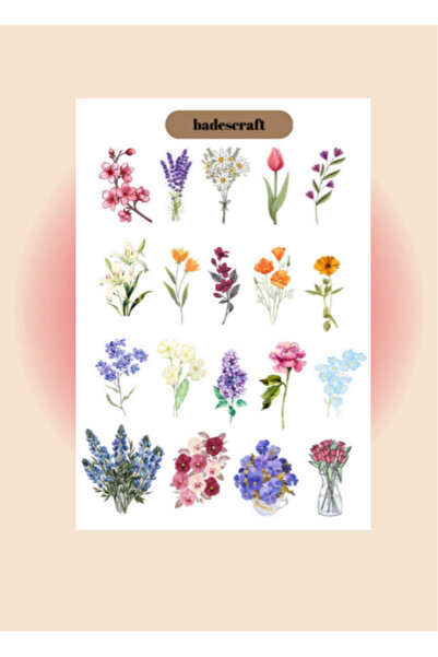 badescraft Çiçekler Temalı Sticker Set- Flowers Set- Etiket - Ajanda Bullet J...