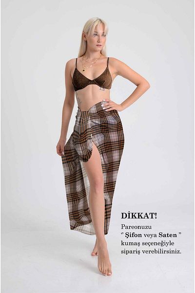 DESENİX Classic English Plaid Pareo 100X145 cm Digital Printing Chiffon Satin