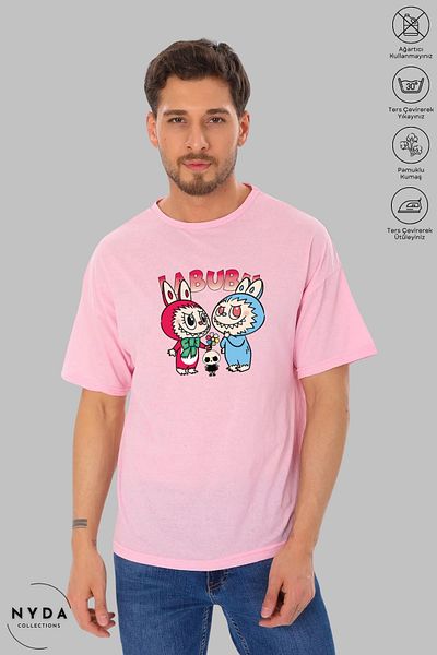 Nyda Collections Unisex Crew Neck Labubu Skull Printed Cotton Oversize Short Sleeve T-Shirt