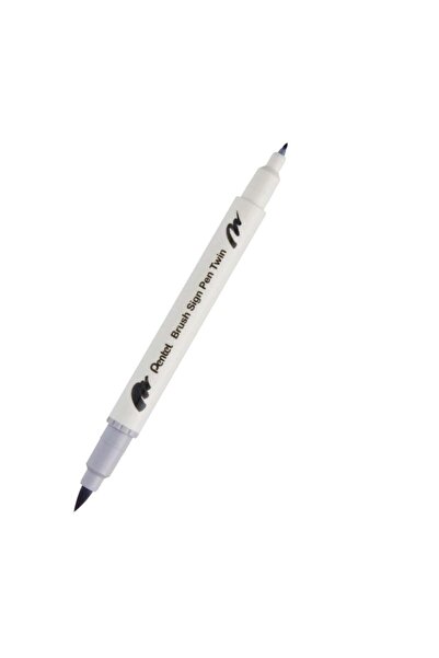 Pentel Brush Sing Pen Twin Double Sided Brush Tip Pen Silver Gray