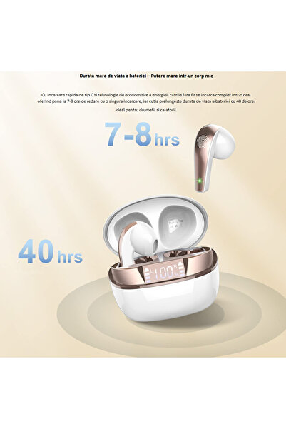 Smart Vibe MOOD MINI - Casti Wireless Hi-Fi Stereo Sound, Bluetooth 5.3, Noise Cancelling, Infusion Pink/Gold