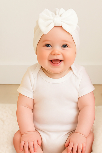 Sitilin Baby Double Layer Bowknot Bonnet 100% Cotton, Newborn and 0–12 Months Compatible Skin Friendly Stl7077