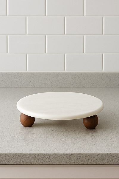 Qerhome Decorative Ball Footed Marble Presentation Stand 25 cm