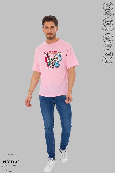 Nyda Collections Unisex Crew Neck Labubu Skull Printed Cotton Oversize Short Sleeve T-Shirt