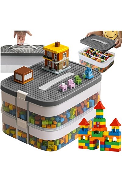 zola Cutie depozitare cuburi de construit, 2 nivele detasabile, portabila, plastic, 30.5x22.5x22.5 cm