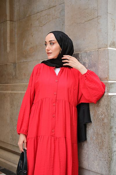 LOCCO Women's Self Patterned Dress Red