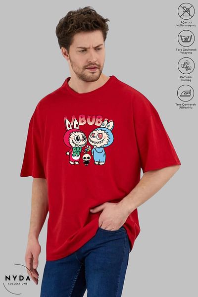 Nyda Collections Unisex Crew Neck Labubu Skull Printed Cotton Oversize Short Sleeve T-Shirt