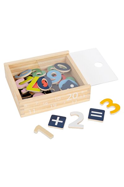 Small Foot Set numere magnetice din lemn – 40 de piese colorate cu cutie de d...