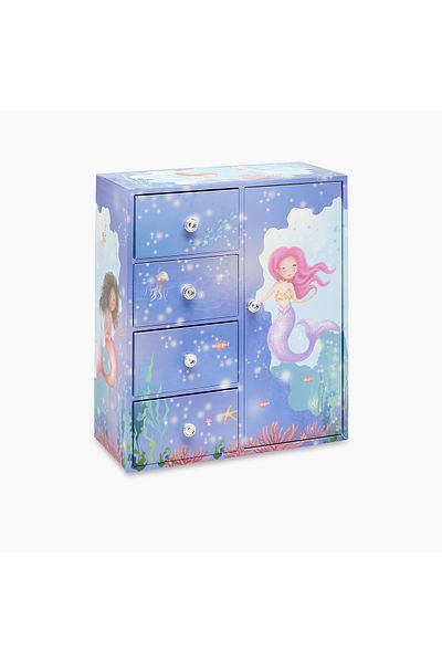 Lifestyle Mermaid Print Musical Jewellery Box with Drawers - 17x13x14 cms