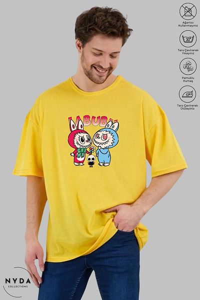Nyda Collections Unisex Crew Neck Labubu Skull Printed Cotton Oversize Short Sleeve T-Shirt