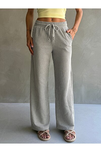 Ulino Cepli Rahat Kesim Çizgili Örme Pantolon