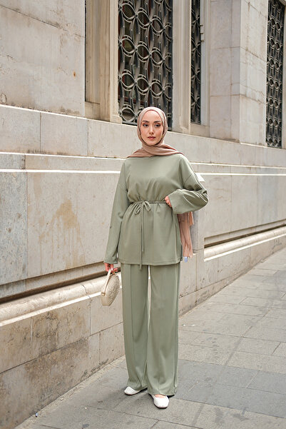 LOCCO Women's Waist Tie Double Suit Green