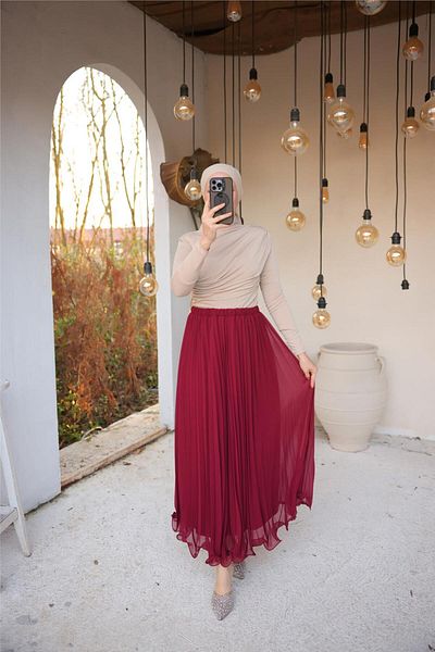 Bwest Pleated Skirt - (38-46) - 71262 - Claret Red