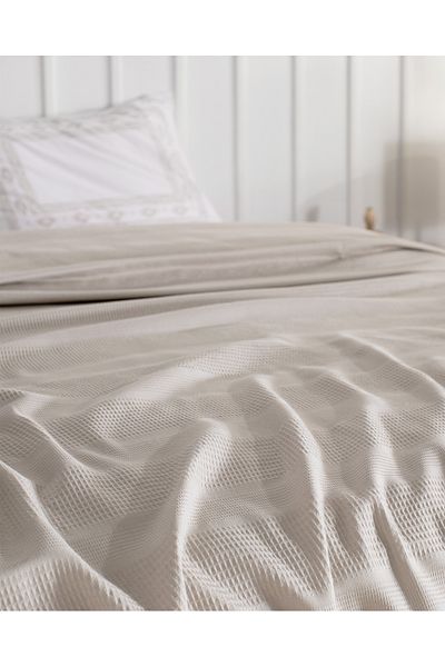 Madame Coco Mathilda Single 100% Cotton Karde Plain Pique Set - Beige