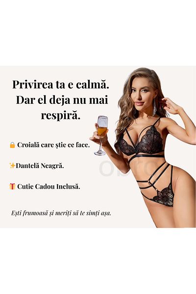 OBRO Sexy 2 Piece Underwear Set - Black Lace Bra & Thong + Gift Box Included