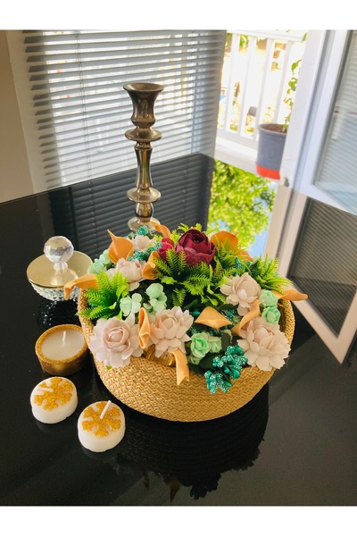 Rengarenkelemekleri مجموعة زهور ذهبية لسطح المكتب من رانر (12-20 سم)