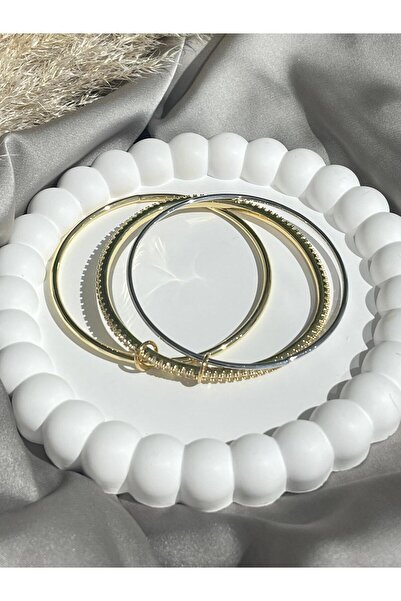 byEGJEWELRY 3 LÜ HALKALI TAŞLI GOLD-GÜMÜŞ AJDA BİLEKLİK