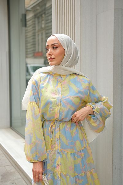 LOCCO Rochie de damă cu model mixt de flori albastru