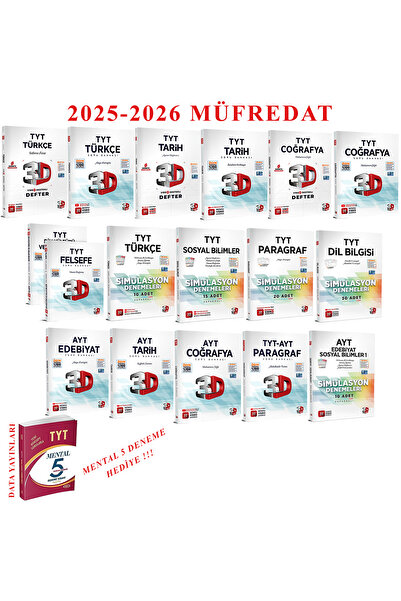 3D Yayınları 2025 2026 3D YAYINLARI AYT SÖZEL KONU-SROU-DENEME + 5 MENTAL DEN...