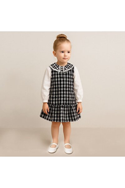 Overdo Kız Çocuk Ekose Desenli Tuvit Kumaş Elbise %100 Pamuk