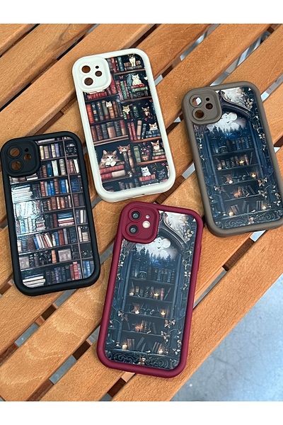 EDELFU Vintage Bookshelf Pattern Phone Case for iPhone 11 - Retro Library Look Silicone Cover
