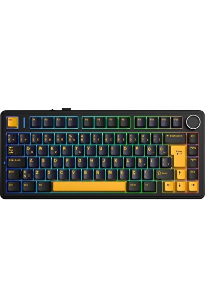 Aula F75 Mekanik Rgb Tkl Graywood V4 Switch Kablosuz Makrolu Hot Swap Türkçe Q Klavye Siyah