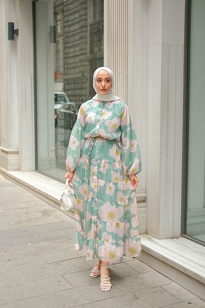 LOCCO Women's Abstract Flower Pattern Dress Green