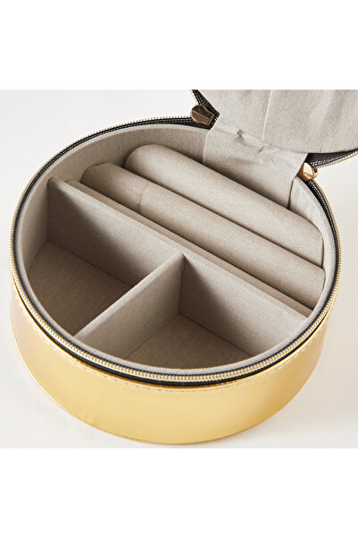 Syloon Solid 4-Compartment Jewellery Organiser with Zip Closure - 13x13x6 cms