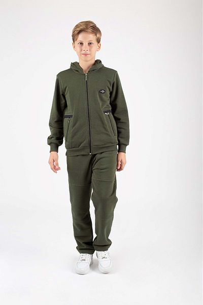 Mnk Baby&Kids Boy's Zipper Closure Hooded Hooded Sweatshirt Set with Crest Detail M00757 Khaki