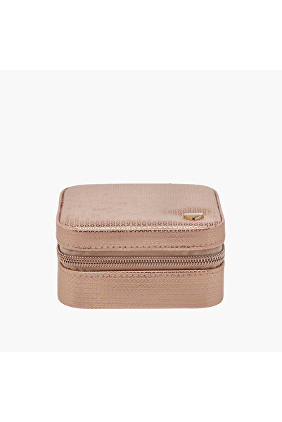 Lifestyle Textured Jewellery Box with Mirror and Zip Closure - 11x6x11 cms