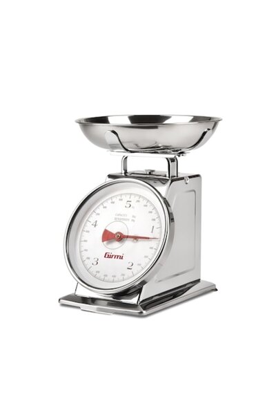 Girmi Cântar mecanic de bucătărie cu bol mare Girmi, capacitate maximă 5 kg, design retro, oțel inoxidabil