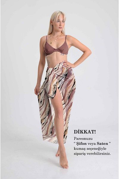 DESENİX Pastel Wave Patterned Pareo |   Dusty Rose & Beige Shades |   100X145Cm |   Yoryo Fabric