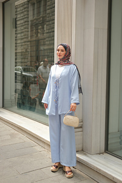 LOCCO Women's Front Tie Detailed Suit Baby Blue